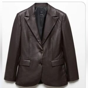 Mango Brown Leather Blazer